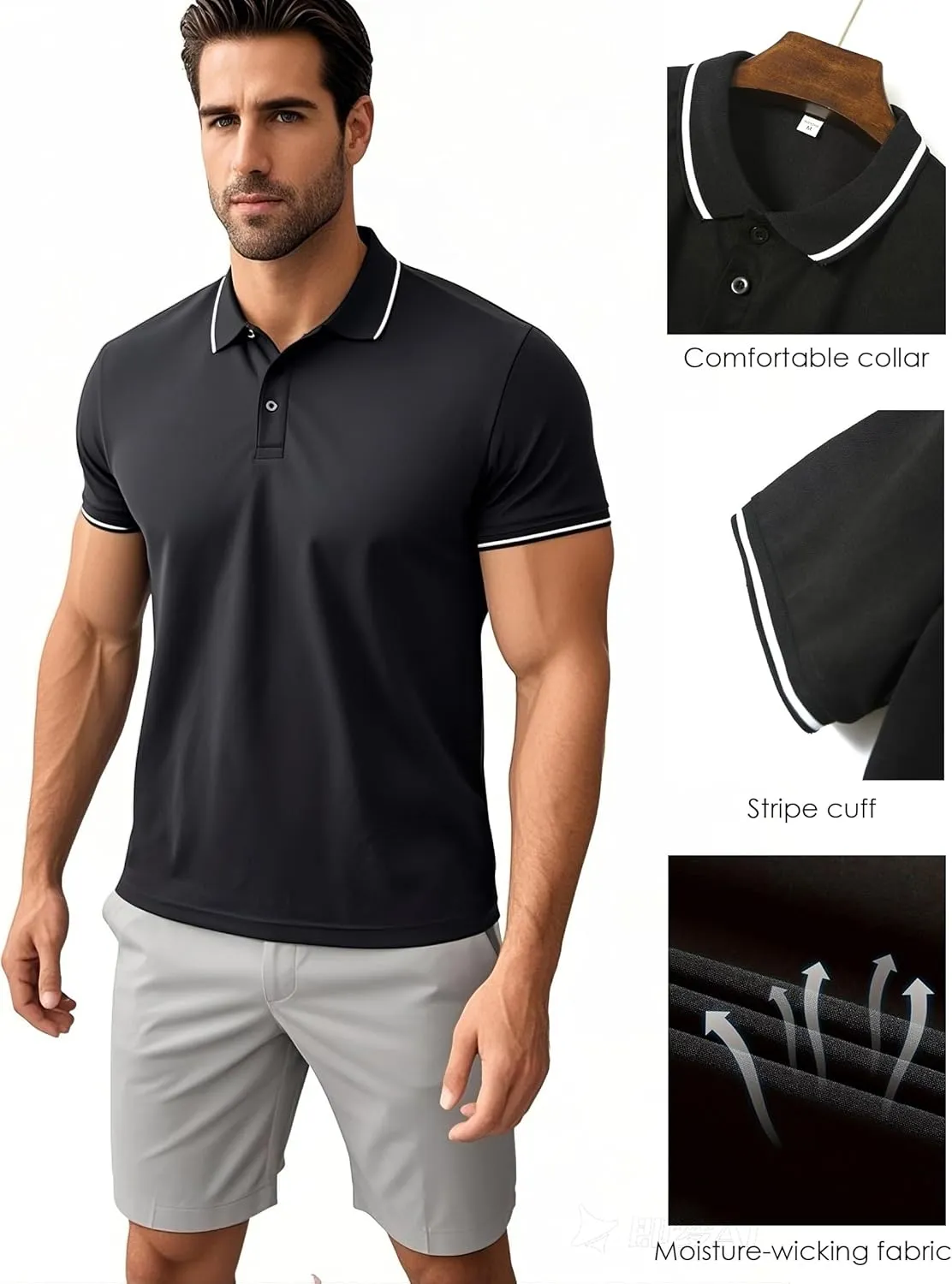 4 Pack Mens Polo Shirts Short Sleeve Moisture Wicking Golf Polo Athletic Collared Shirt Tennis T-Shirt Tops