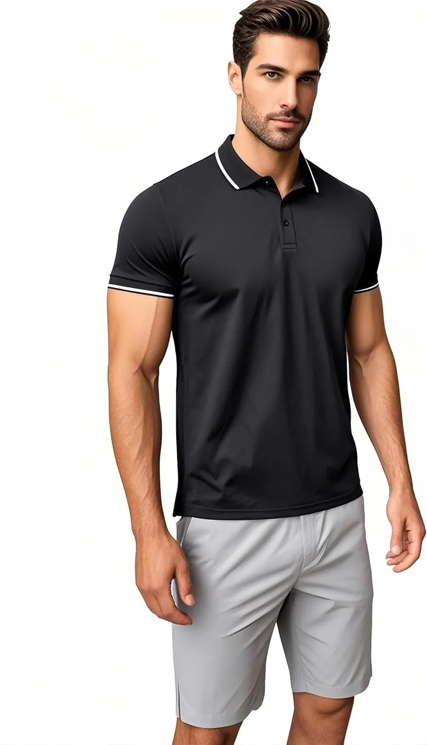 4 Pack Mens Polo Shirts Short Sleeve Moisture Wicking Golf Polo Athletic Collared Shirt Tennis T-Shirt Tops