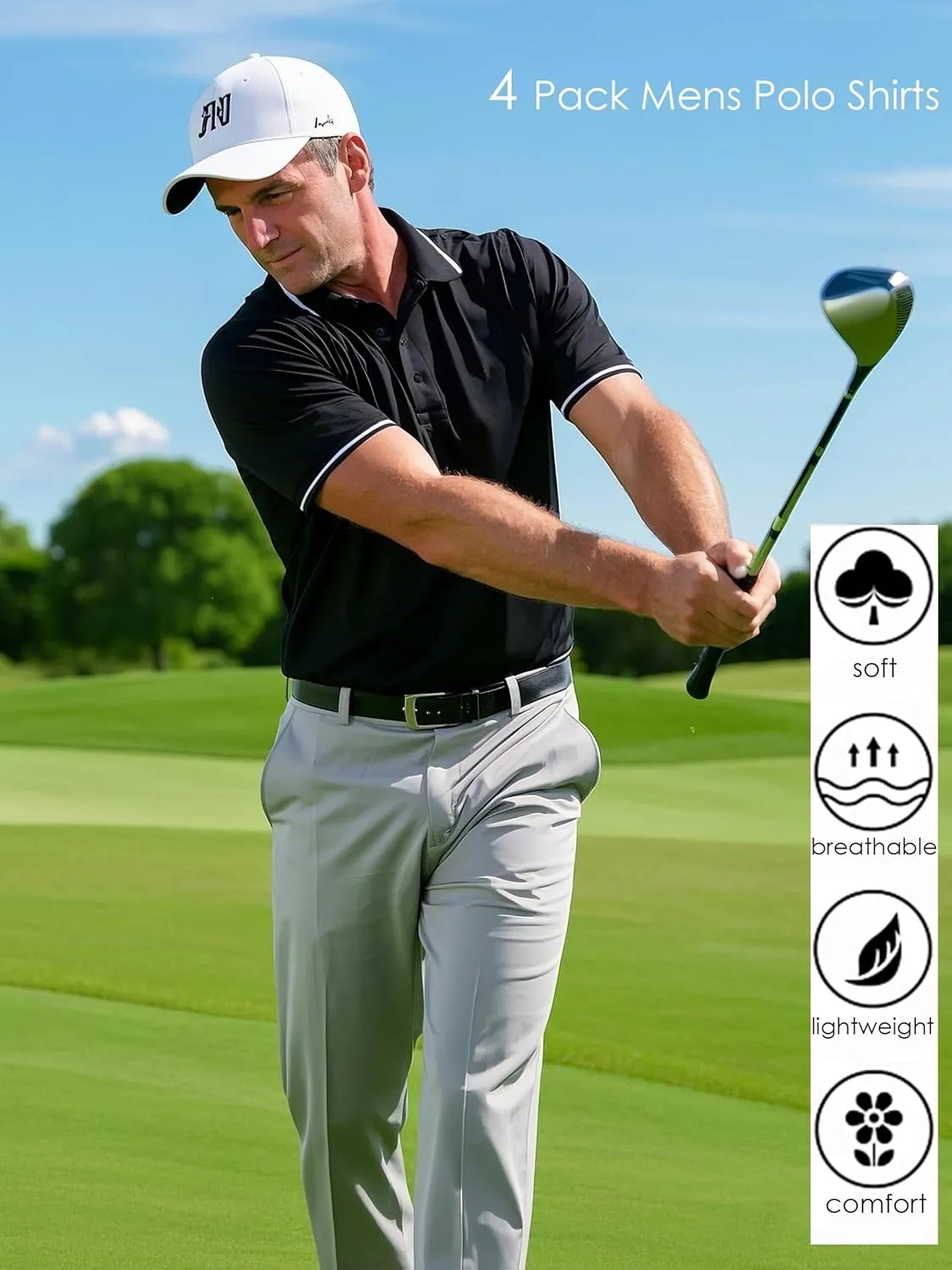 4 Pack Mens Polo Shirts Short Sleeve Moisture Wicking Golf Polo Athletic Collared Shirt Tennis T-Shirt Tops