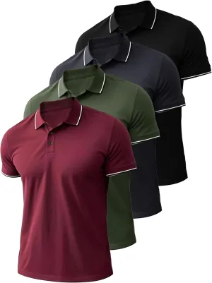 4 Pack Mens Polo Shirts Short Sleeve Moisture Wicking Golf Polo Athletic Collared Shirt Tennis T-Shirt Tops