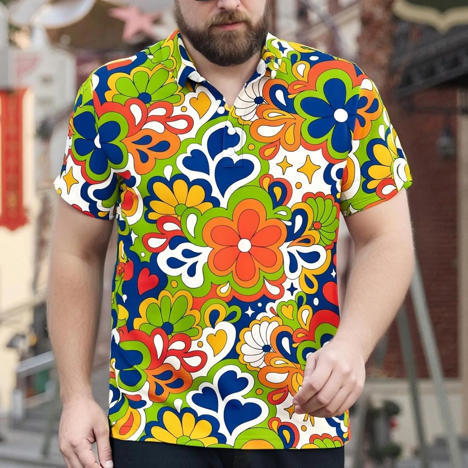 70s Outfits for Men Golf Polo Shirts Short Sleeve Disco Retro Paisley Button Vintage Dry Fit Funny Clothes