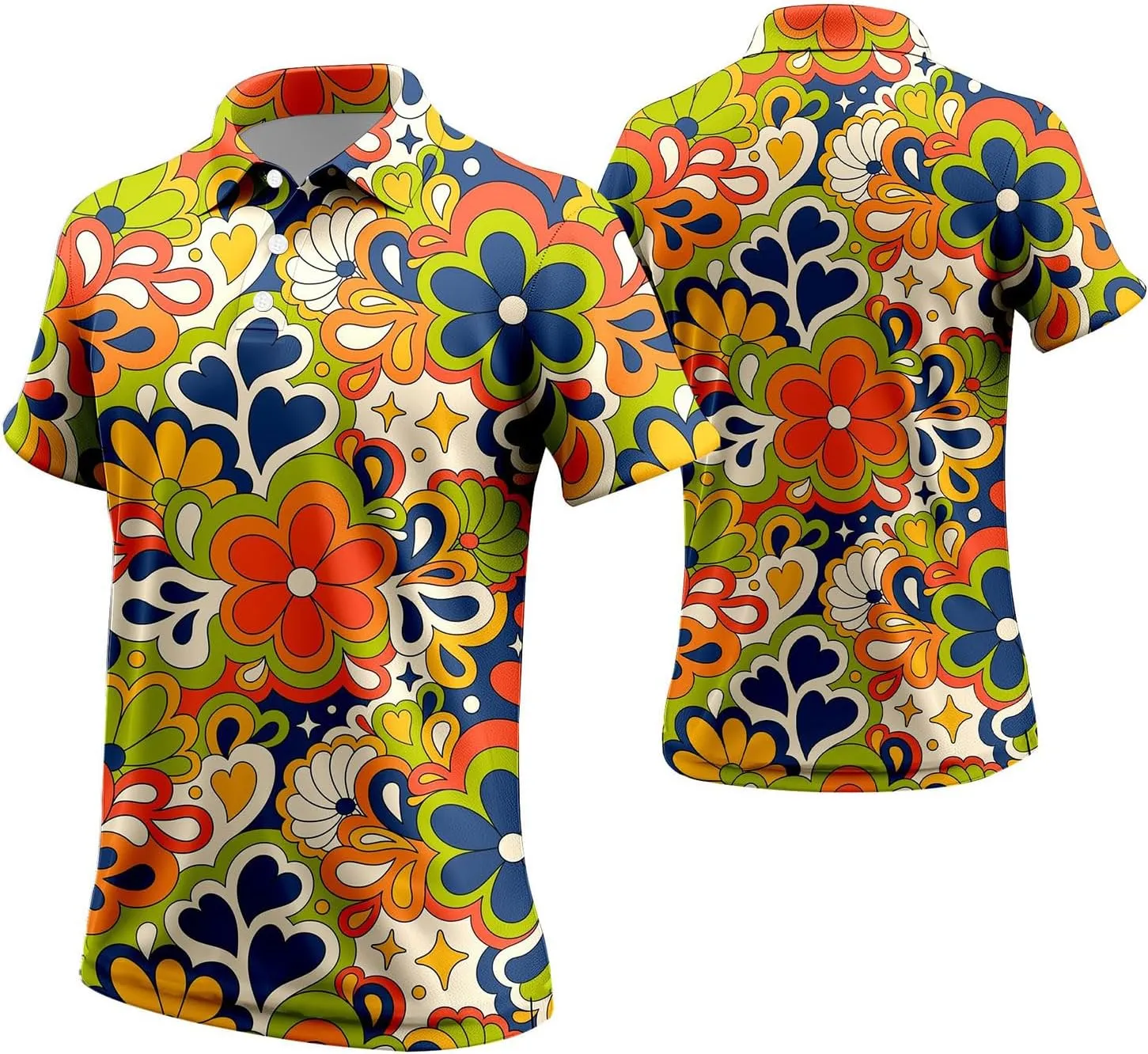 70s Outfits for Men Golf Polo Shirts Short Sleeve Disco Retro Paisley Button Vintage Dry Fit Funny Clothes