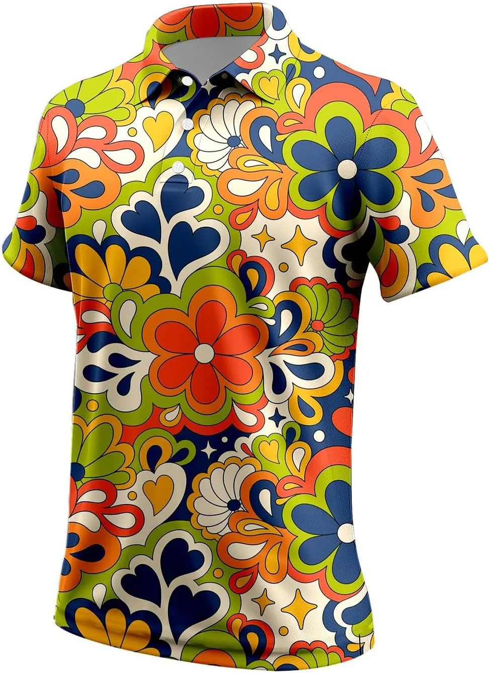 70s Outfits for Men Golf Polo Shirts Short Sleeve Disco Retro Paisley Button Vintage Dry Fit Funny Clothes