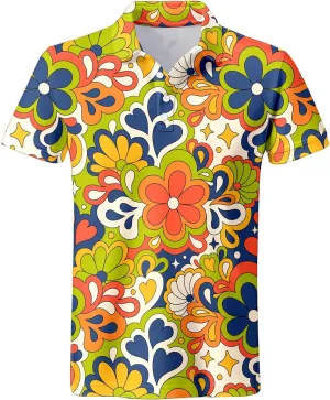 70s Outfits for Men Golf Polo Shirts Short Sleeve Disco Retro Paisley Button Vintage Dry Fit Funny Clothes