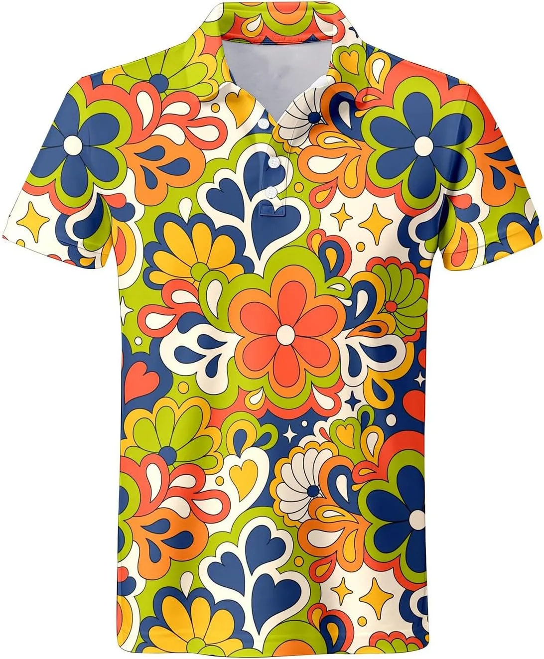 70s Outfits for Men Golf Polo Shirts Short Sleeve Disco Retro Paisley Button Vintage Dry Fit Funny Clothes