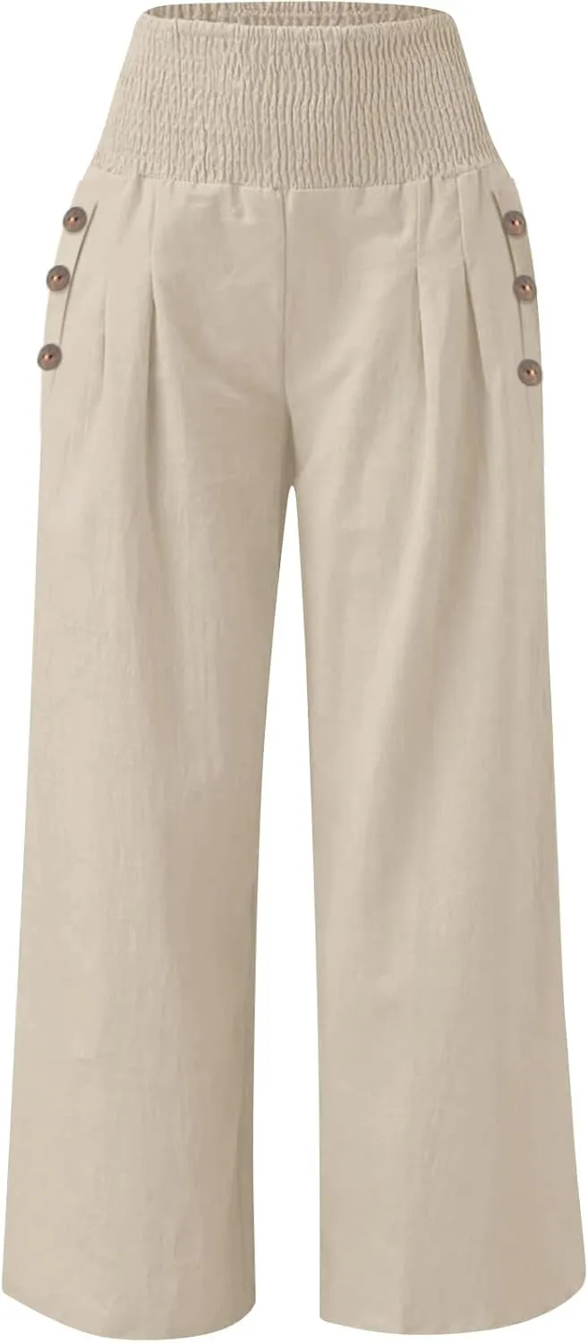 ADHOWBEW High Waisted Linen Pants Women Plus Size Work Casual Stretch Lounge Dressy Cotton Flowy Petite Work Pants