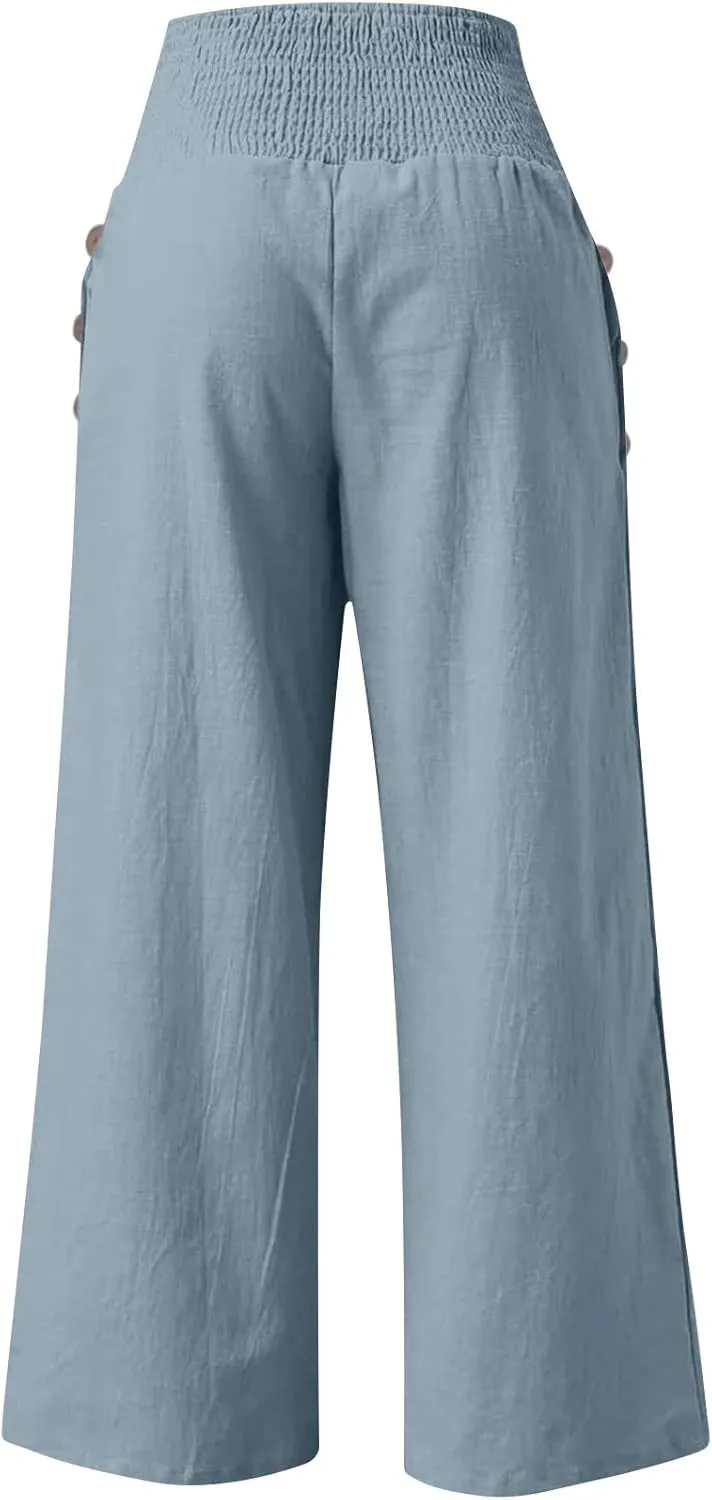 ADHOWBEW High Waisted Linen Pants Women Plus Size Work Casual Stretch Lounge Dressy Cotton Flowy Petite Work Pants