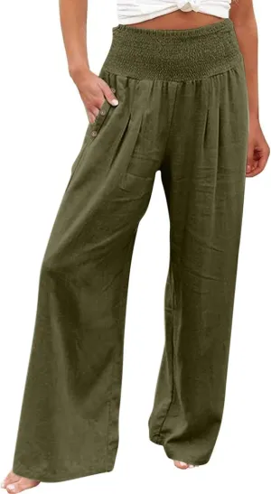 ADHOWBEW High Waisted Linen Pants Women Plus Size Work Casual Stretch Lounge Dressy Cotton Flowy Petite Work Pants