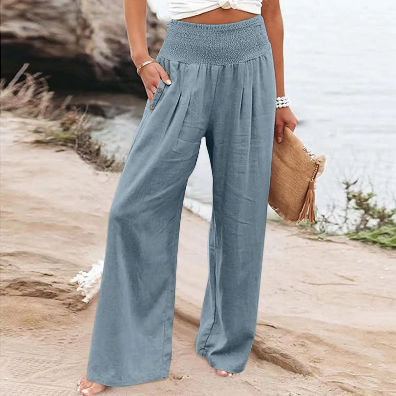 ADHOWBEW High Waisted Linen Pants Women Plus Size Work Casual Stretch Lounge Dressy Cotton Flowy Petite Work Pants