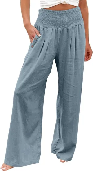 ADHOWBEW High Waisted Linen Pants Women Plus Size Work Casual Stretch Lounge Dressy Cotton Flowy Petite Work Pants