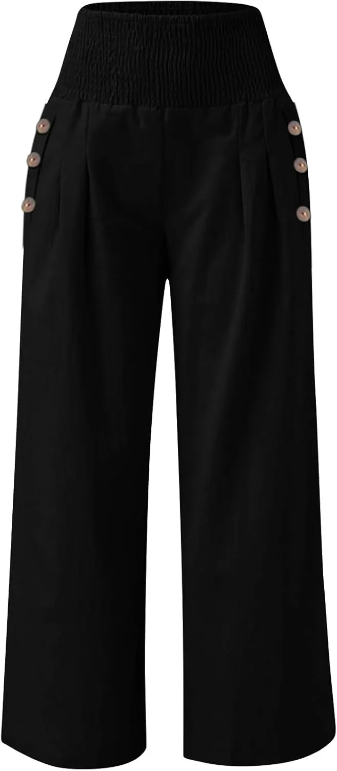 ADHOWBEW High Waisted Linen Pants Women Plus Size Work Casual Stretch Lounge Dressy Cotton Flowy Petite Work Pants