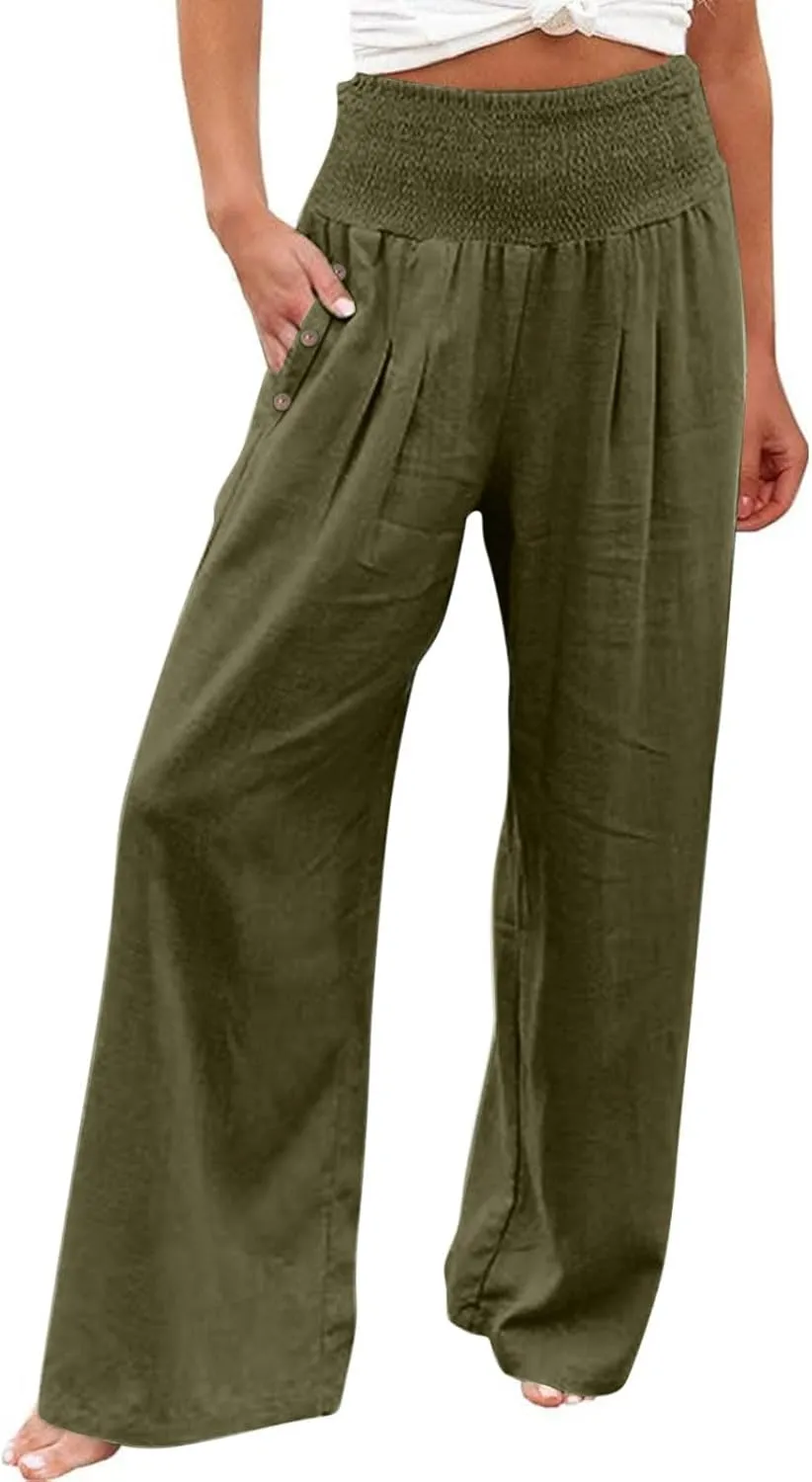 ADHOWBEW High Waisted Linen Pants Women Plus Size Work Casual Stretch Lounge Dressy Cotton Flowy Petite Work Pants