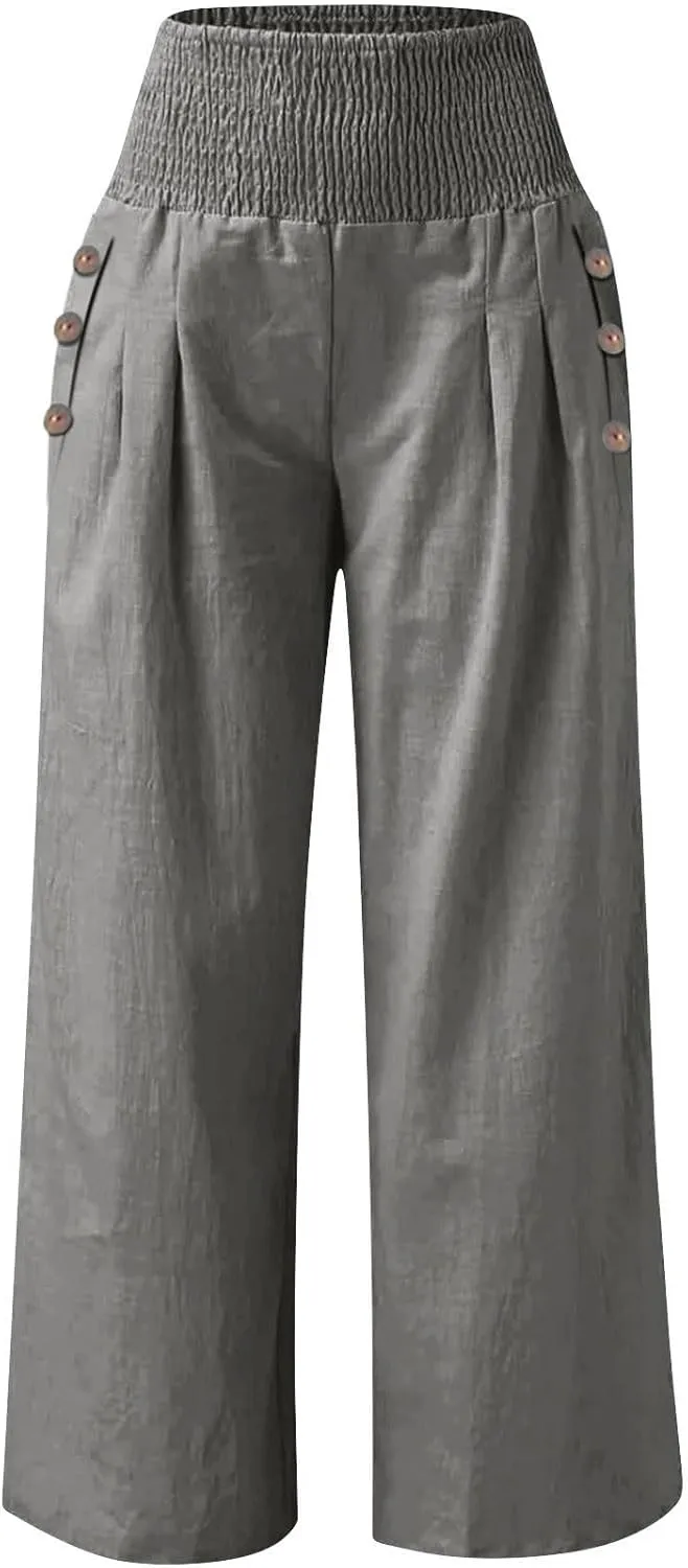 ADHOWBEW High Waisted Linen Pants Women Plus Size Work Casual Stretch Lounge Dressy Cotton Flowy Petite Work Pants