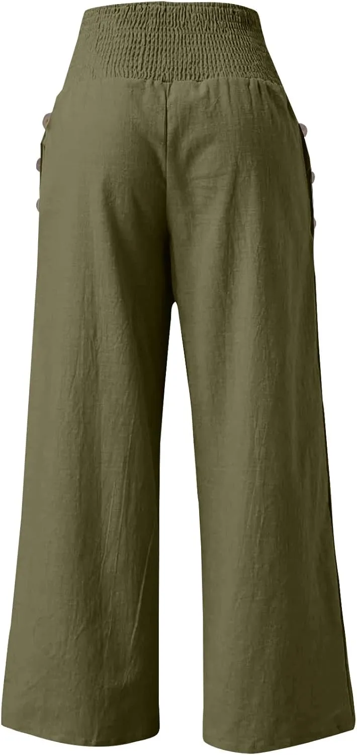 ADHOWBEW High Waisted Linen Pants Women Plus Size Work Casual Stretch Lounge Dressy Cotton Flowy Petite Work Pants