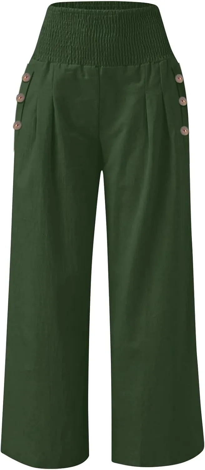 ADHOWBEW High Waisted Linen Pants Women Plus Size Work Casual Stretch Lounge Dressy Cotton Flowy Petite Work Pants