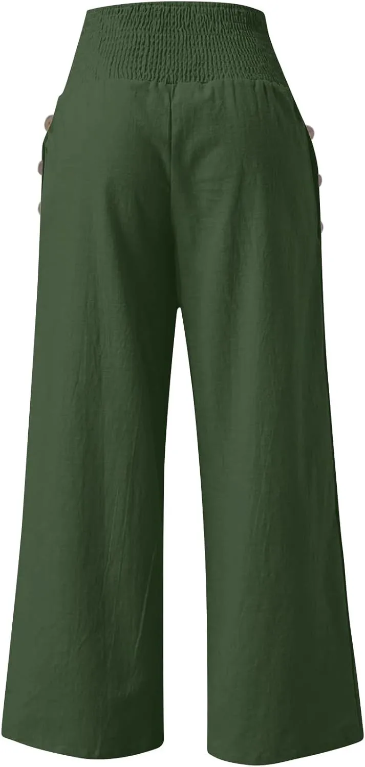 ADHOWBEW High Waisted Linen Pants Women Plus Size Work Casual Stretch Lounge Dressy Cotton Flowy Petite Work Pants