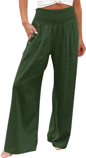 ADHOWBEW High Waisted Linen Pants Women Plus Size Work Casual Stretch Lounge Dressy Cotton Flowy Petite Work Pants