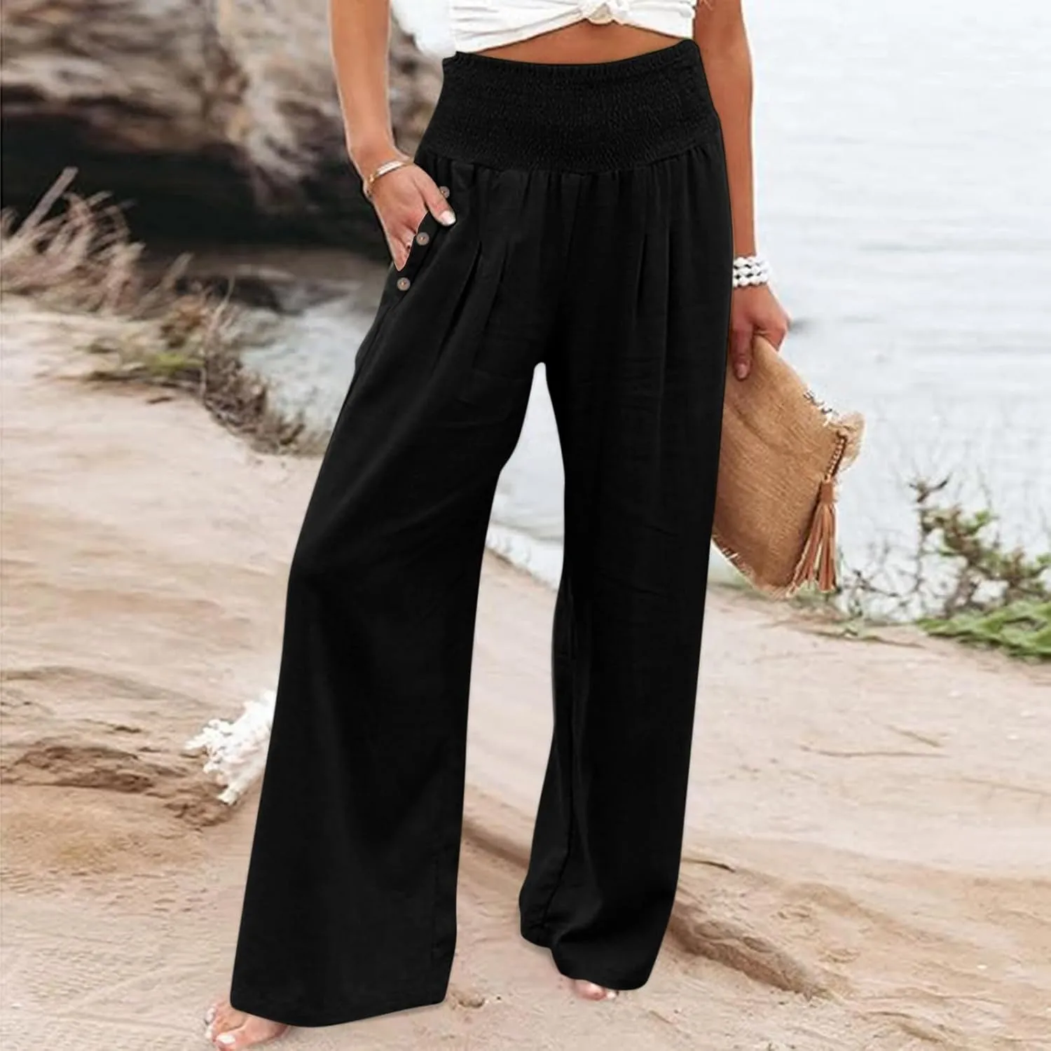 ADHOWBEW High Waisted Linen Pants Women Plus Size Work Casual Stretch Lounge Dressy Cotton Flowy Petite Work Pants