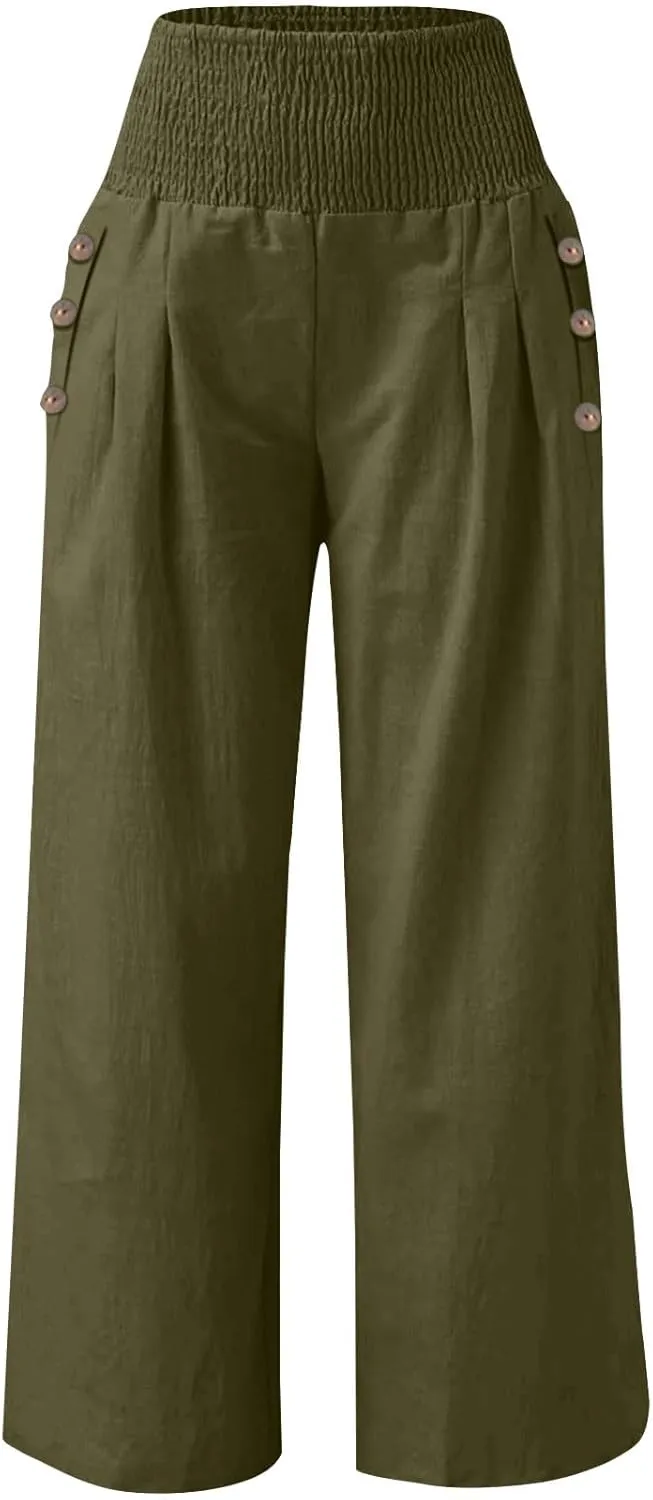 ADHOWBEW High Waisted Linen Pants Women Plus Size Work Casual Stretch Lounge Dressy Cotton Flowy Petite Work Pants
