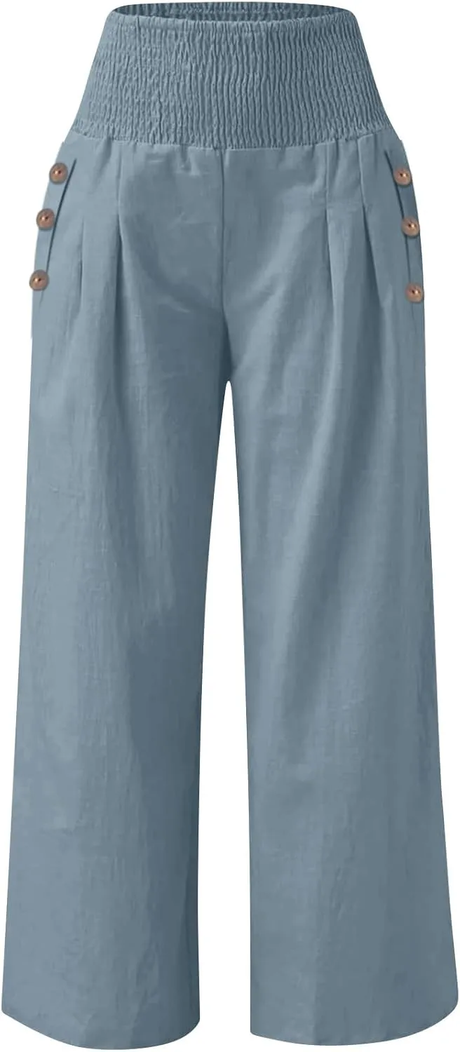 ADHOWBEW High Waisted Linen Pants Women Plus Size Work Casual Stretch Lounge Dressy Cotton Flowy Petite Work Pants