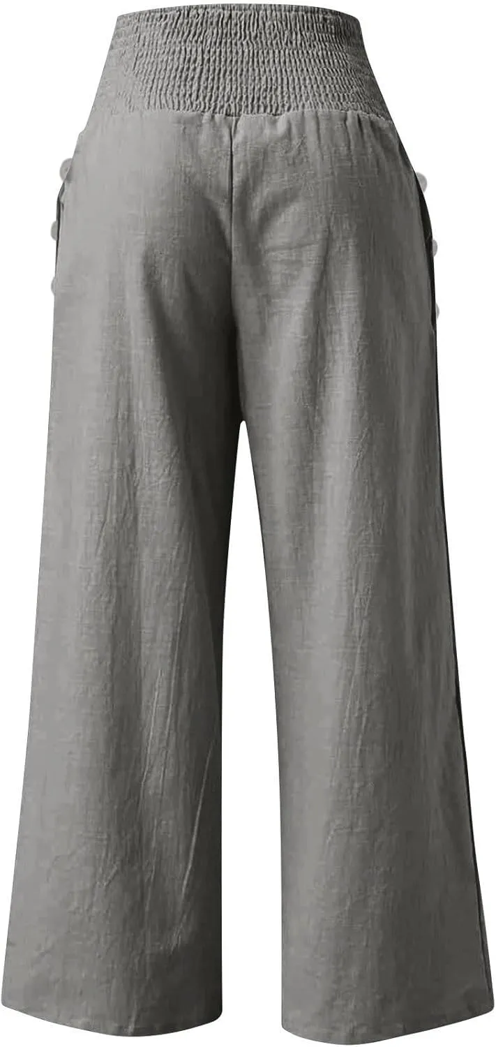ADHOWBEW High Waisted Linen Pants Women Plus Size Work Casual Stretch Lounge Dressy Cotton Flowy Petite Work Pants