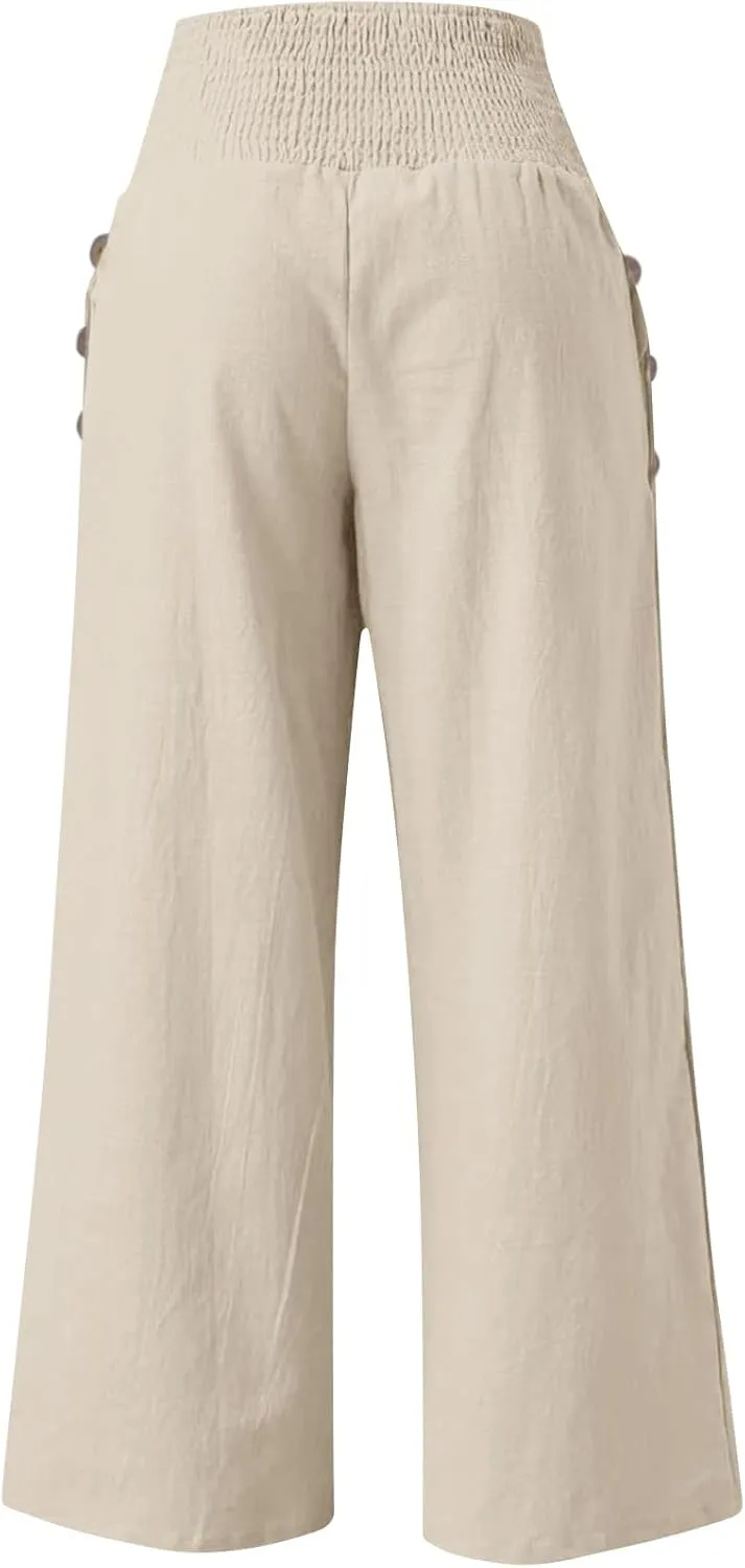 ADHOWBEW High Waisted Linen Pants Women Plus Size Work Casual Stretch Lounge Dressy Cotton Flowy Petite Work Pants