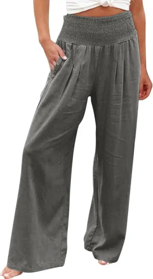 ADHOWBEW High Waisted Linen Pants Women Plus Size Work Casual Stretch Lounge Dressy Cotton Flowy Petite Work Pants