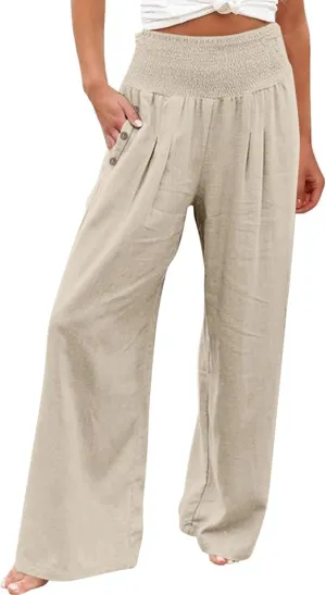 ADHOWBEW High Waisted Linen Pants Women Plus Size Work Casual Stretch Lounge Dressy Cotton Flowy Petite Work Pants