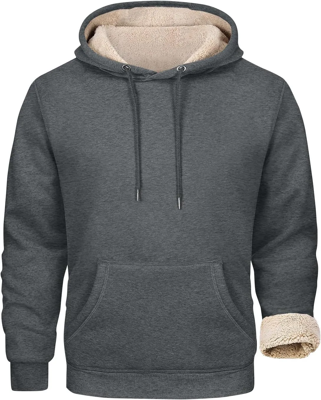 ADHOWBEW Mens Thermal Long Sleeve Thick Sweatshirts Pullover Sherpa Lined Heavy Weight Cold Weather Fleece Hoodies