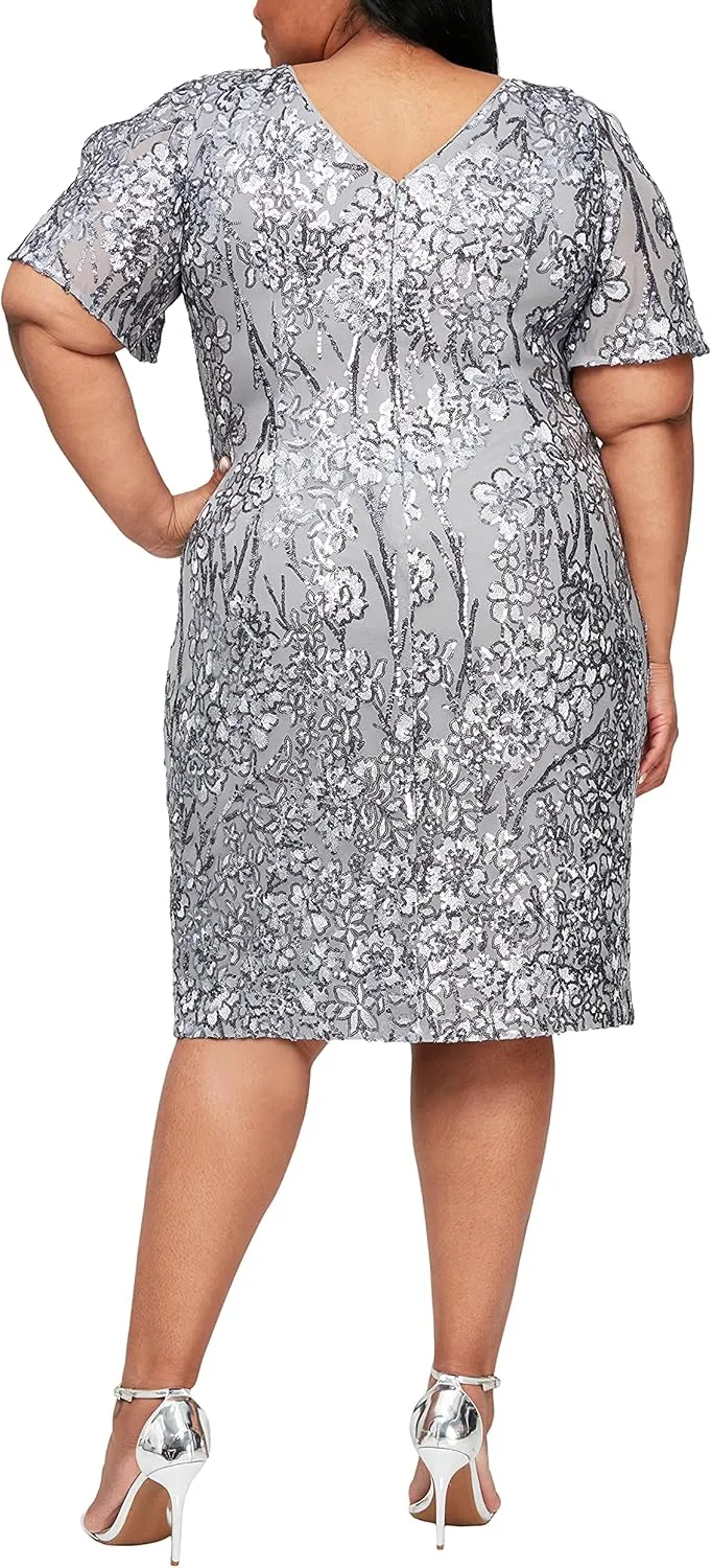 Alex Evenings Women's Plus Size Short Sequin Dress