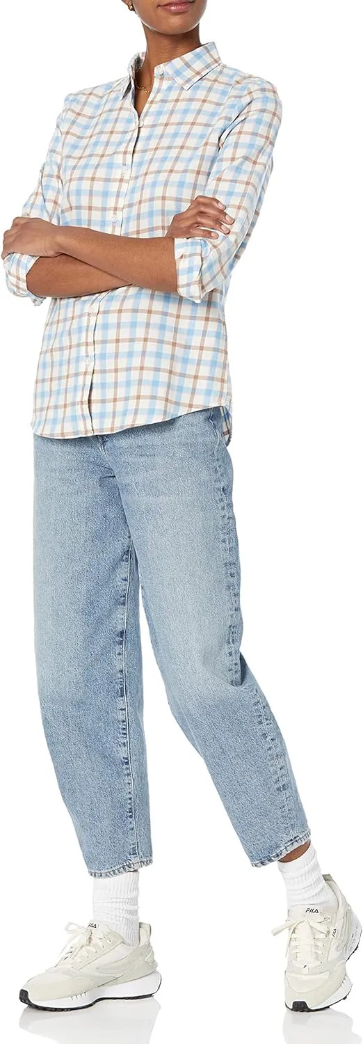 Amazon Essentials Women's Classic-Fit Long-Sleeve Lightweight Plaid Flannel Shirt