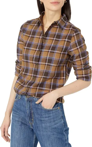 Amazon Essentials Women's Classic-Fit Long-Sleeve Lightweight Plaid Flannel Shirt