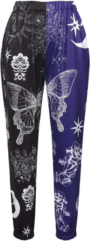 Amuver Women's Boho Hippie Harem Pants High Smocked Waist Printed Patchwork Sweatpants Yoga 90S Goth Baggy Casual Trousers