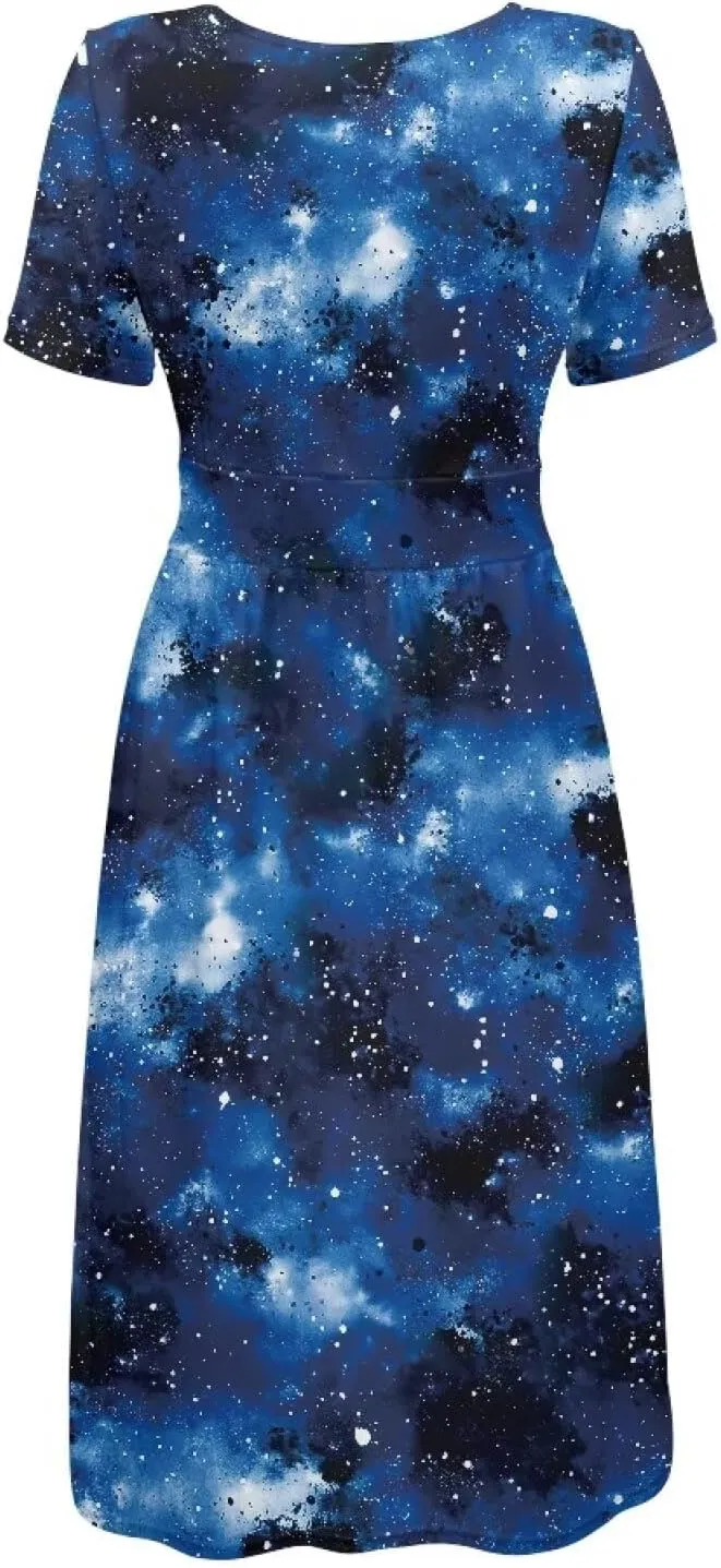 Animal Print Dress for Women Short Sleeve Summer Sexy Wrap V Neck Casual Swing Dresses