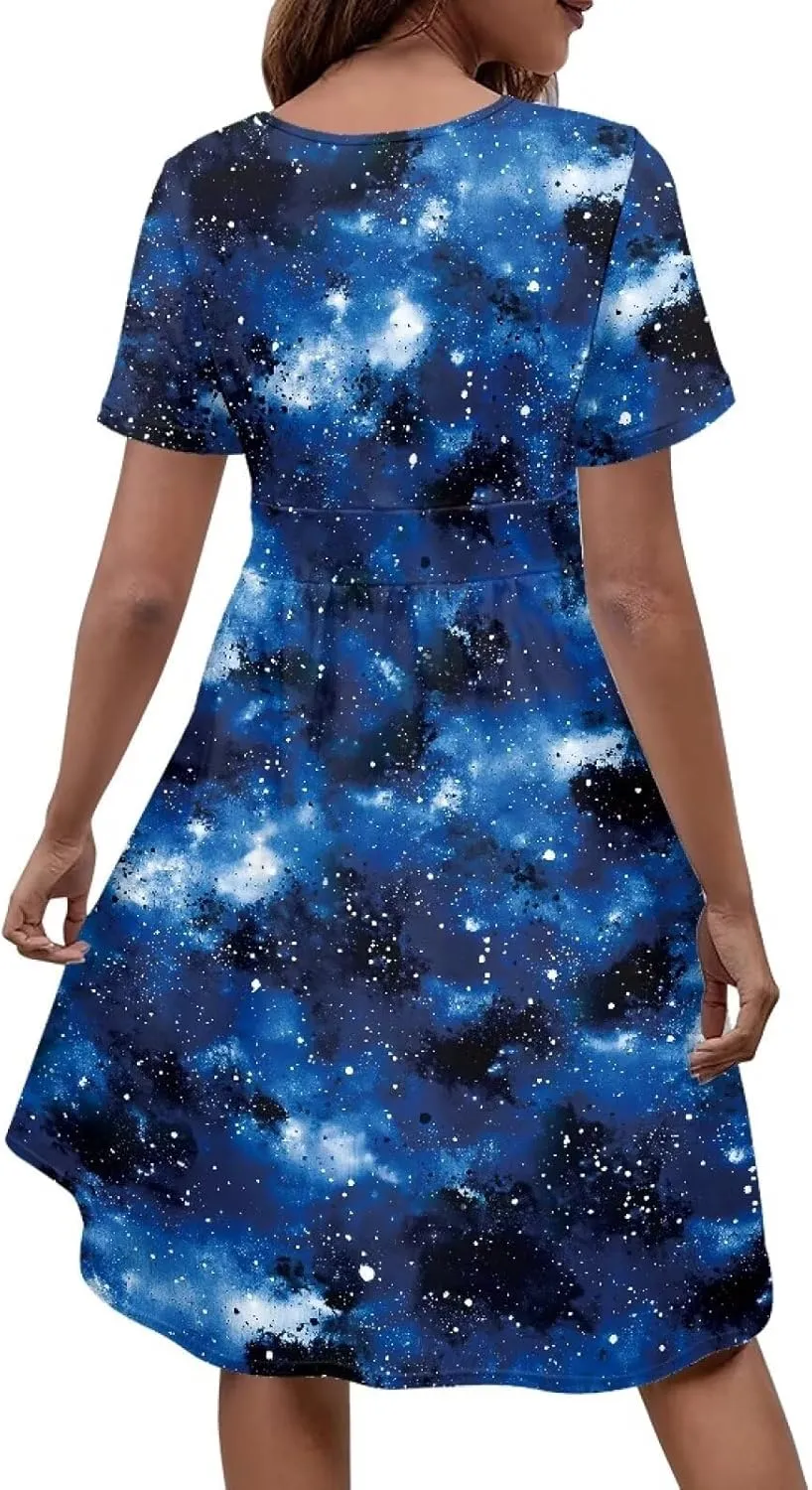 Animal Print Dress for Women Short Sleeve Summer Sexy Wrap V Neck Casual Swing Dresses