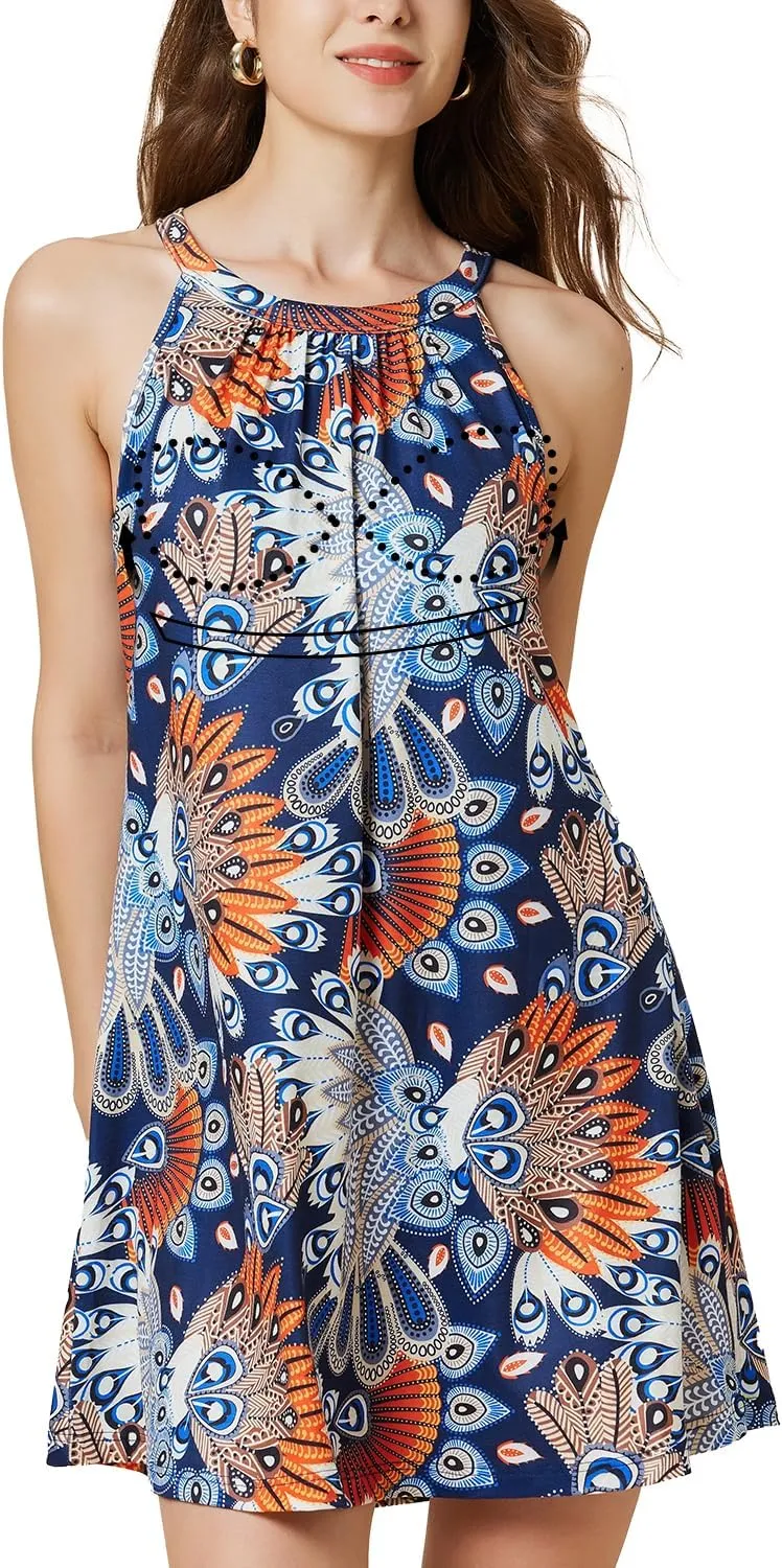 ANYFITTING Summer Dress with Built in Bra Casual Beach Sundress Flowy Halter Mini Short Dresses for Women 2025