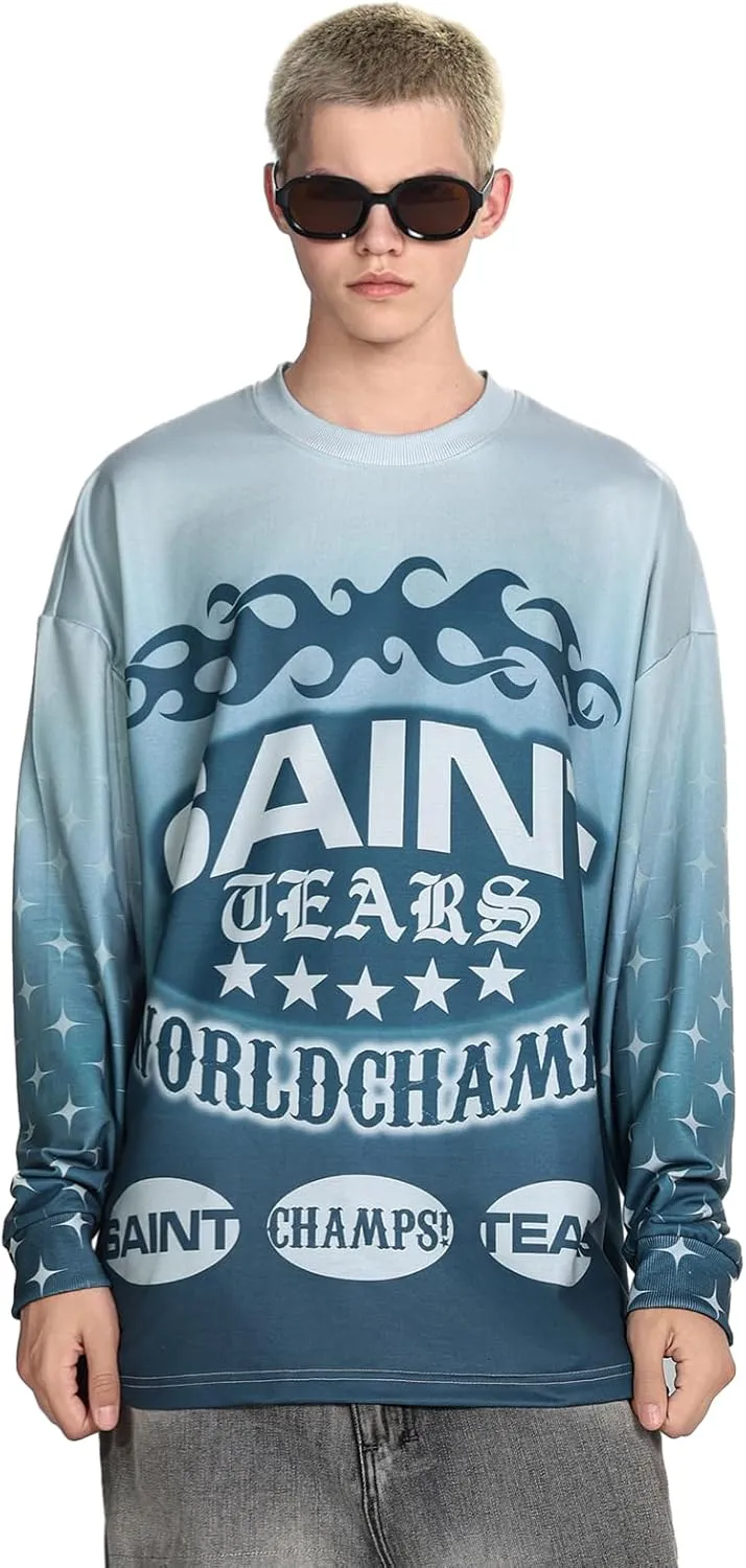 Arnodefrance Unisex Vintage Graphic Printing Long Sleeve Shirt Oversized Tee Shirt Cotton Long Sleeve Shirts