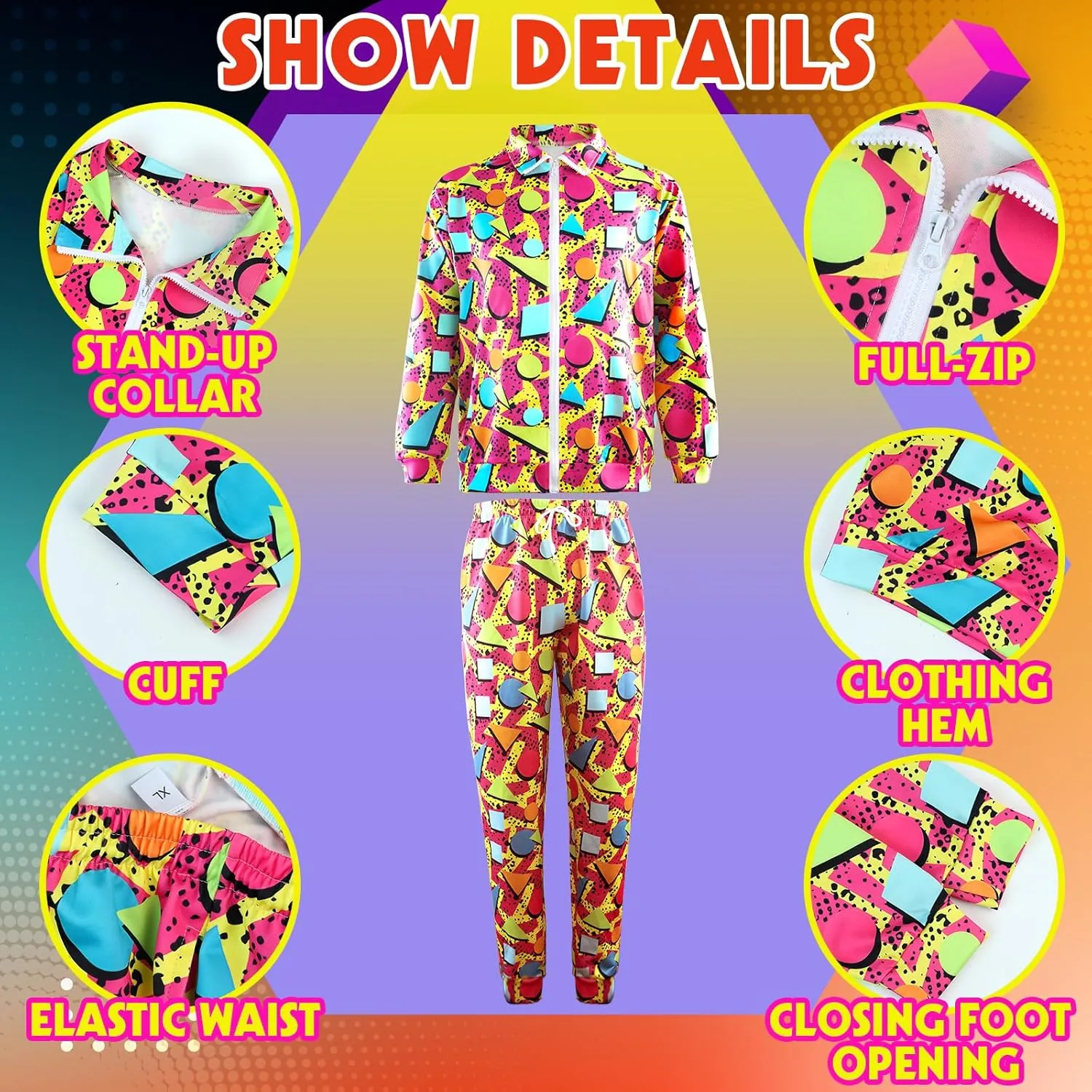Arssm Retro 80s 90s Outfit Sets for Men Vintage Jacket and Joggers Sweatpants 80s Tracksuit Streetwear