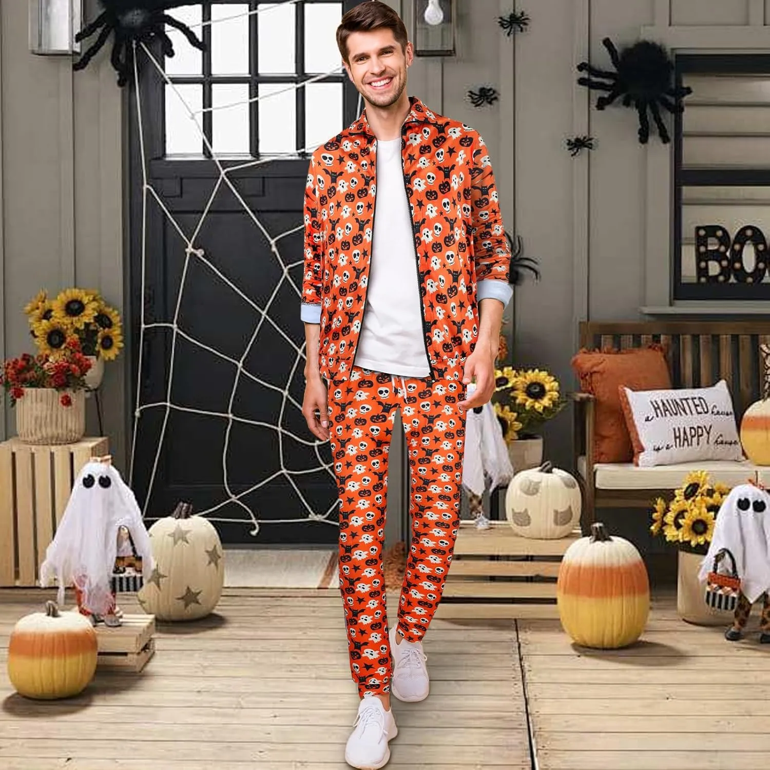 Arssm Retro 80s 90s Outfit Sets for Men Vintage Jacket and Joggers Sweatpants 80s Tracksuit Streetwear