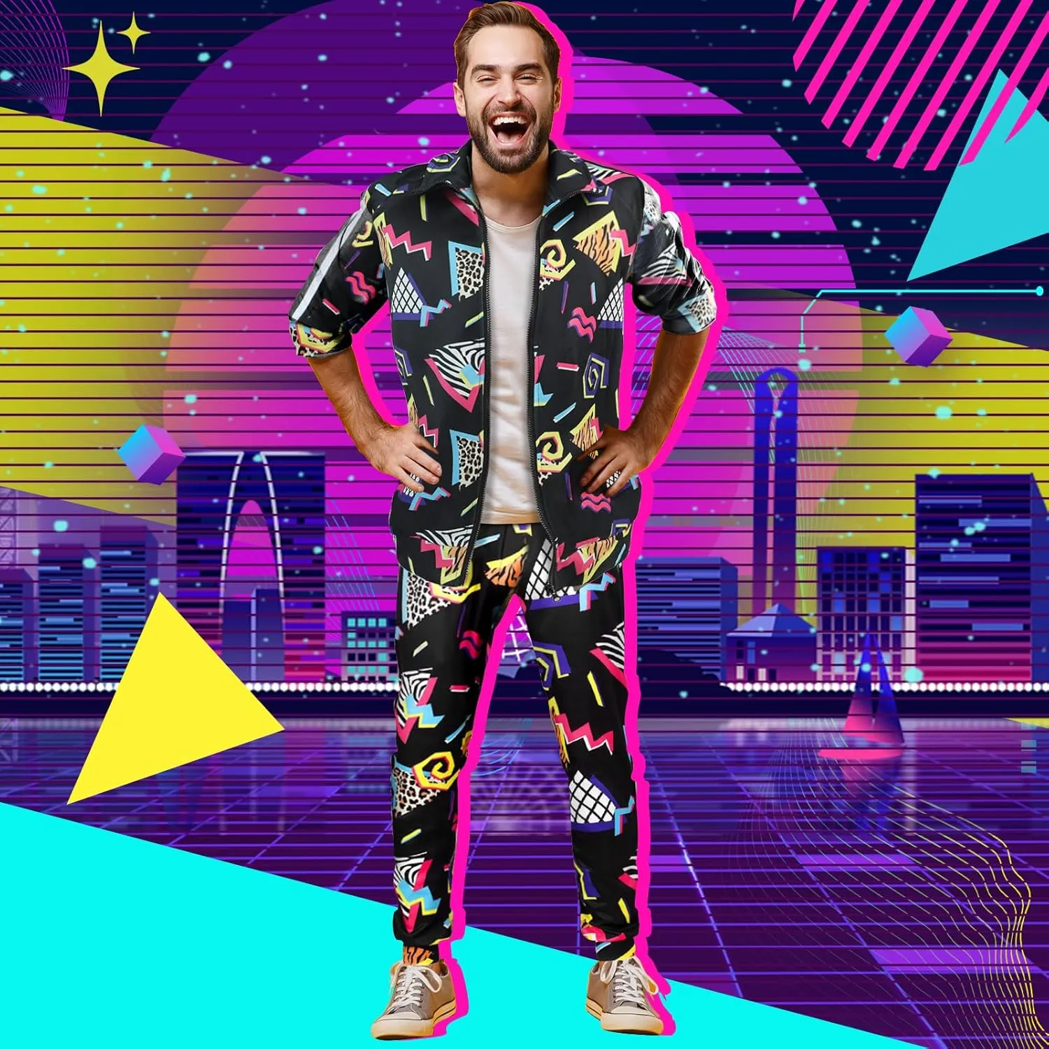 Arssm Retro 80s 90s Outfit Sets for Men Vintage Jacket and Joggers Sweatpants 80s Tracksuit Streetwear
