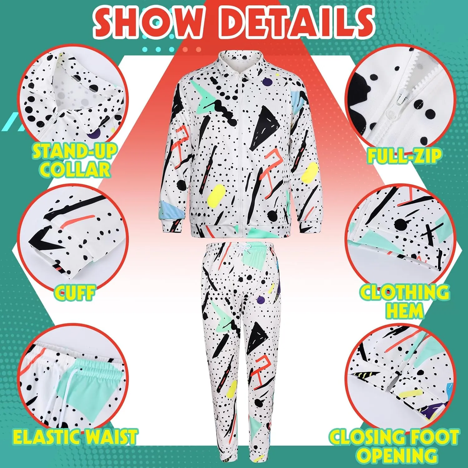 Arssm Retro 80s 90s Outfit Sets for Men Vintage Jacket and Joggers Sweatpants 80s Tracksuit Streetwear