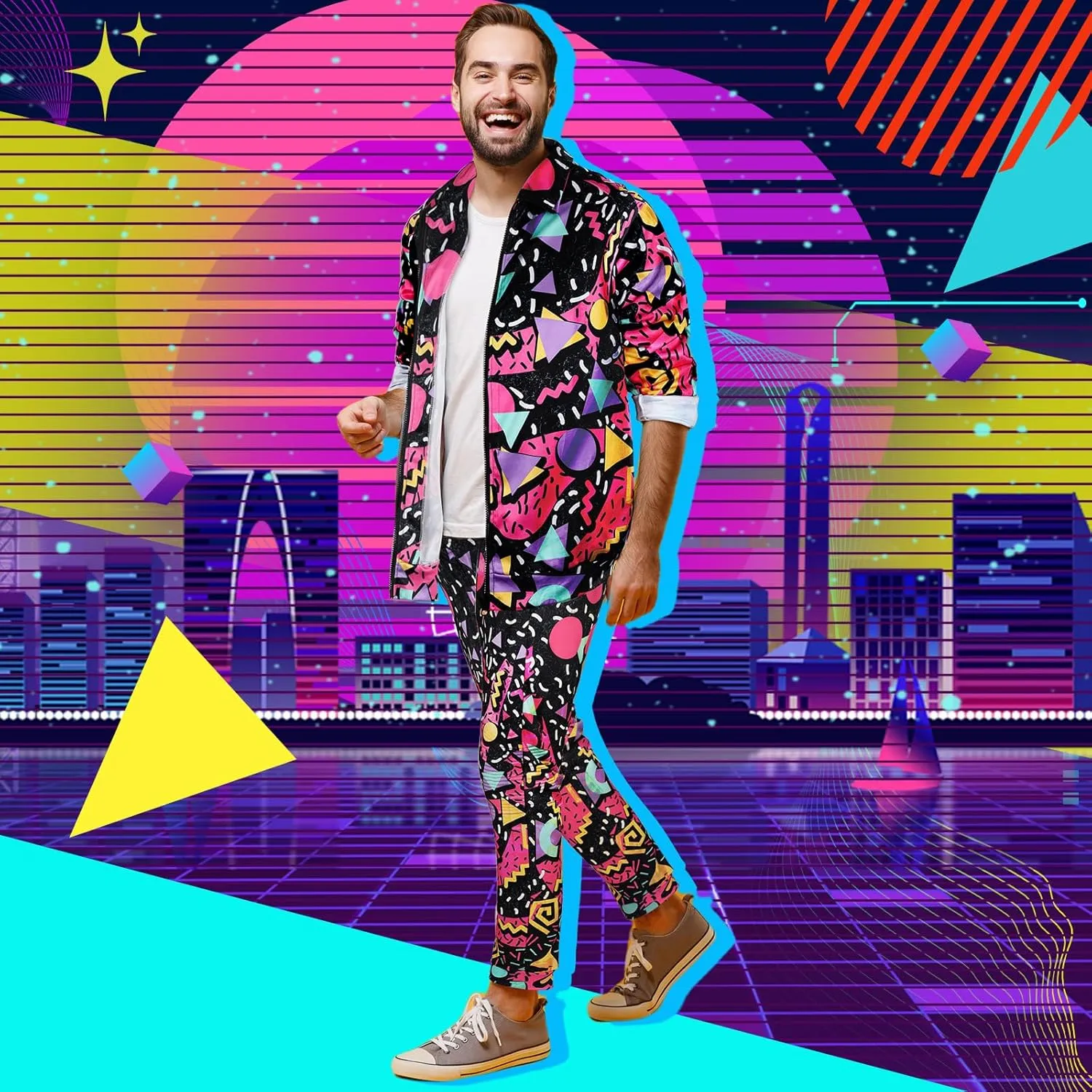 Arssm Retro 80s 90s Outfit Sets for Men Vintage Jacket and Joggers Sweatpants 80s Tracksuit Streetwear
