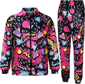 Arssm Retro 80s 90s Outfit Sets for Men Vintage Jacket and Joggers Sweatpants 80s Tracksuit Streetwear