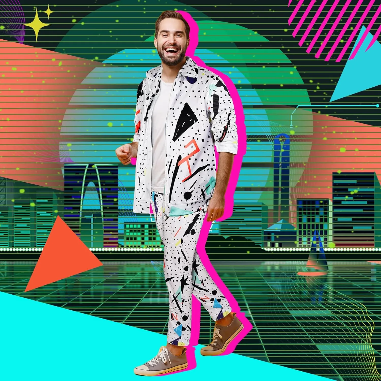 Arssm Retro 80s 90s Outfit Sets for Men Vintage Jacket and Joggers Sweatpants 80s Tracksuit Streetwear