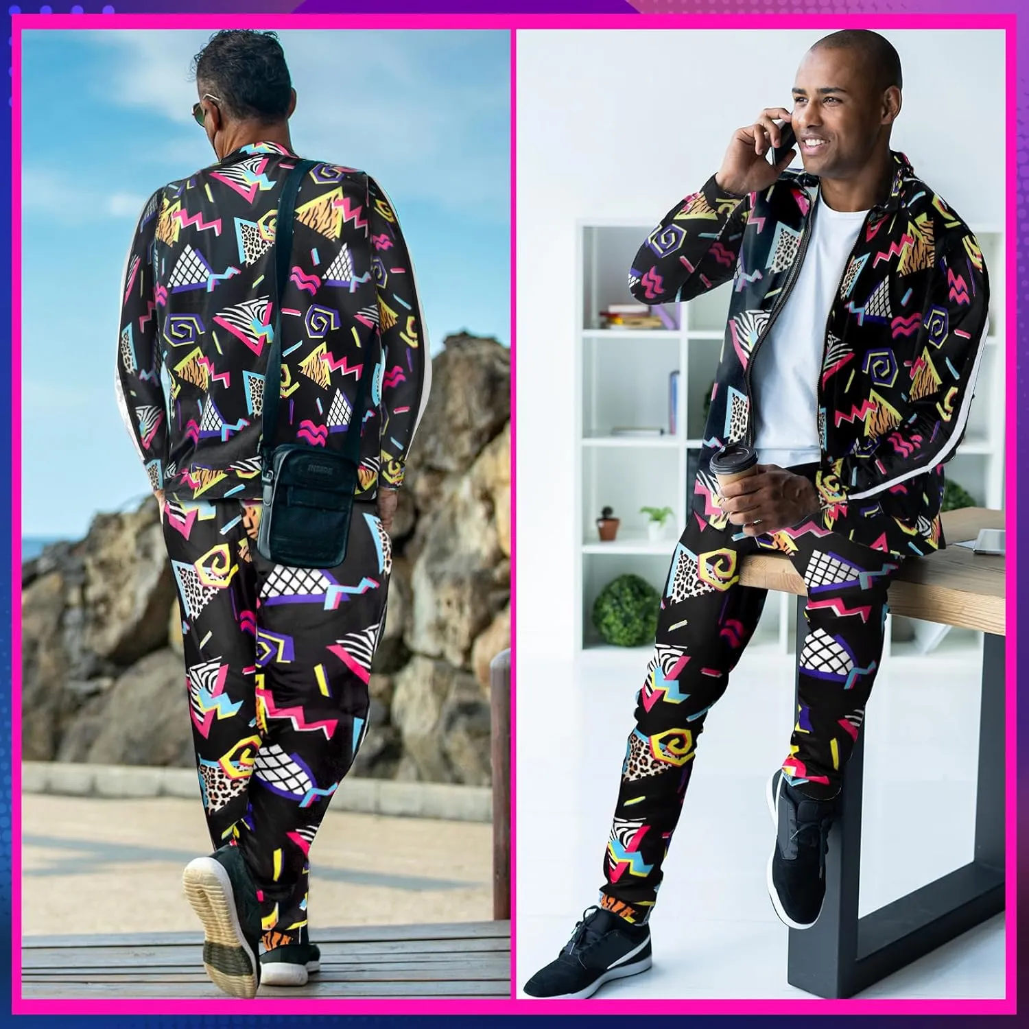 Arssm Retro 80s 90s Outfit Sets for Men Vintage Jacket and Joggers Sweatpants 80s Tracksuit Streetwear