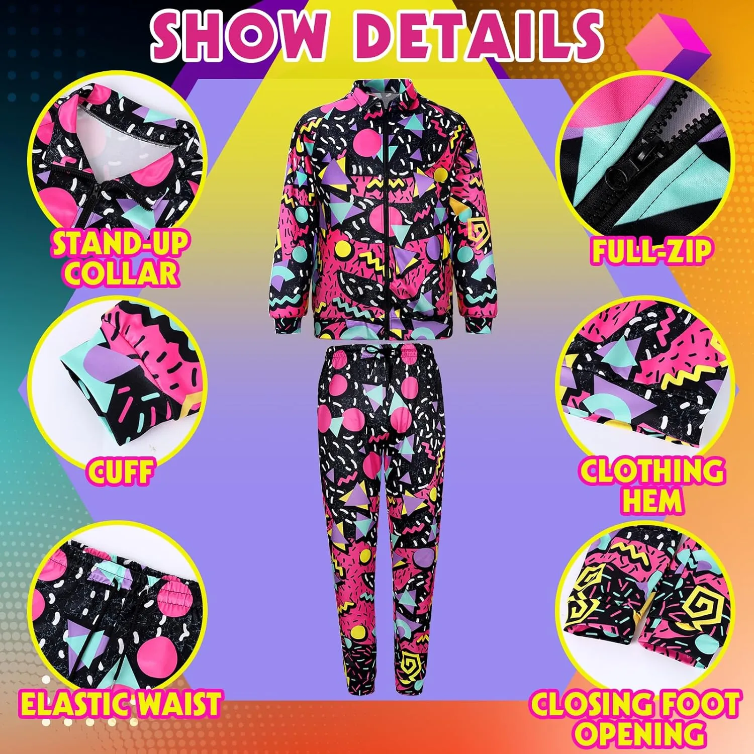 Arssm Retro 80s 90s Outfit Sets for Men Vintage Jacket and Joggers Sweatpants 80s Tracksuit Streetwear