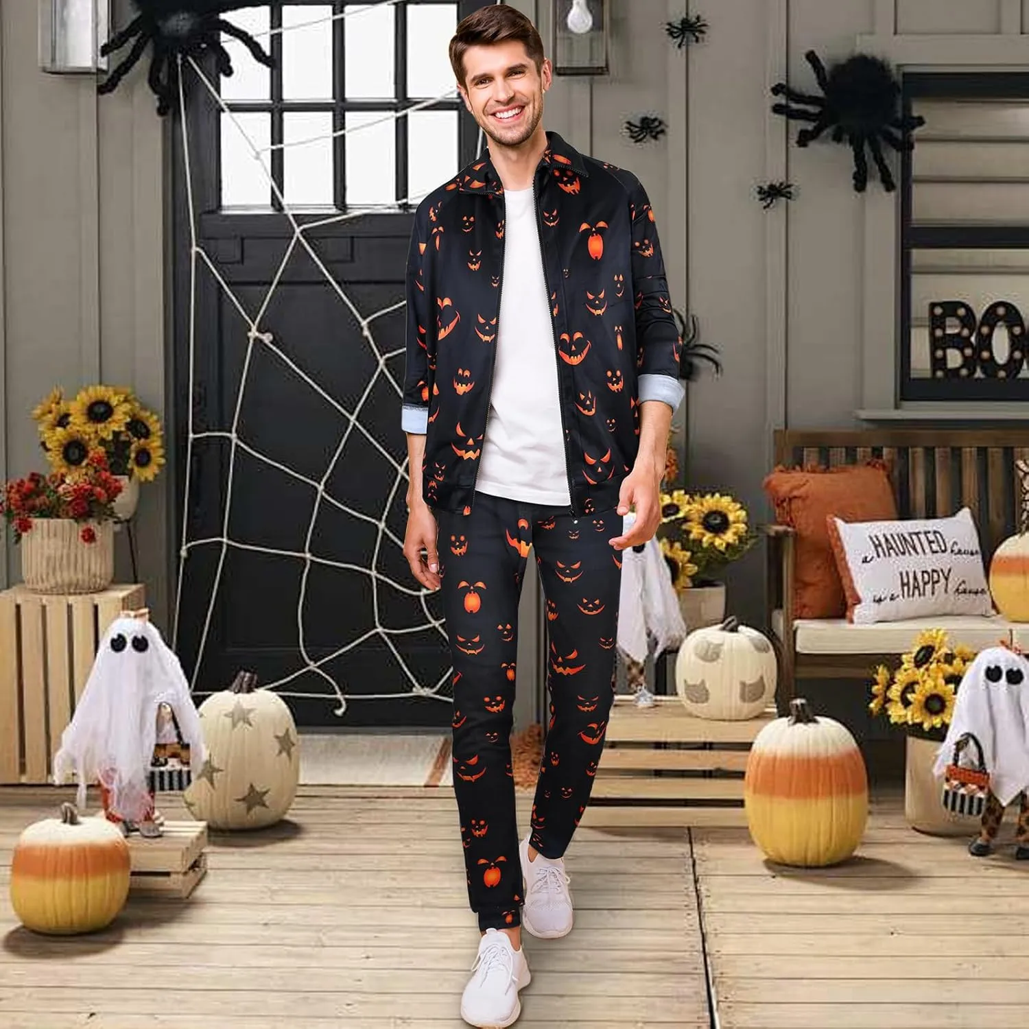 Arssm Retro 80s 90s Outfit Sets for Men Vintage Jacket and Joggers Sweatpants 80s Tracksuit Streetwear