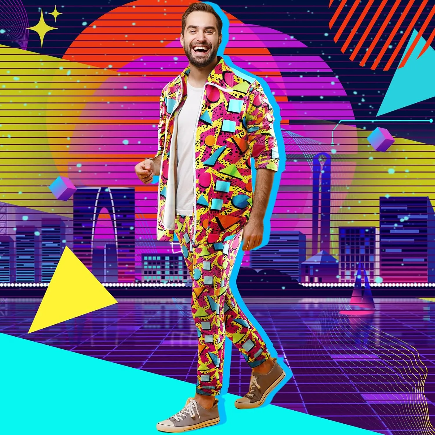 Arssm Retro 80s 90s Outfit Sets for Men Vintage Jacket and Joggers Sweatpants 80s Tracksuit Streetwear