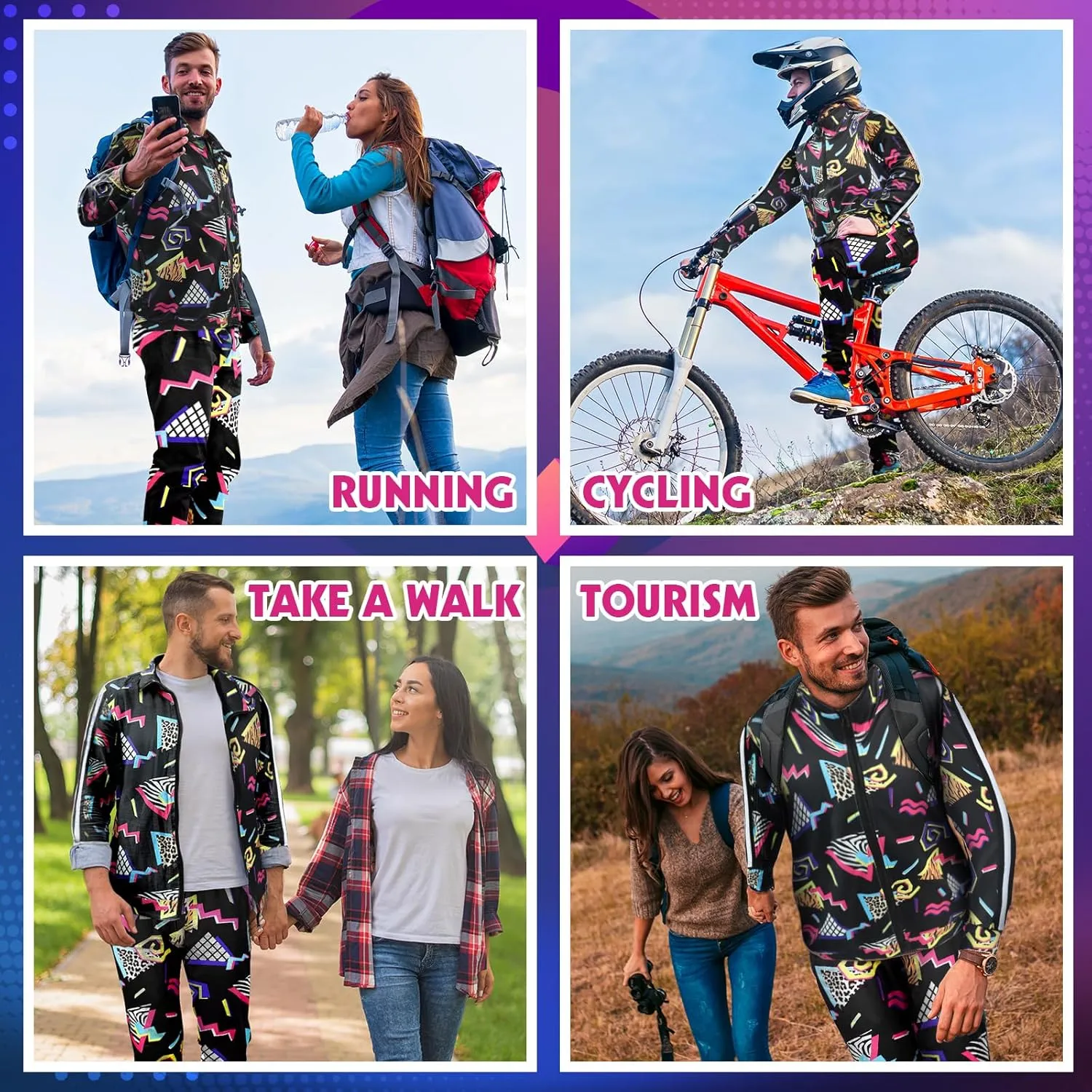 Arssm Retro 80s 90s Outfit Sets for Men Vintage Jacket and Joggers Sweatpants 80s Tracksuit Streetwear