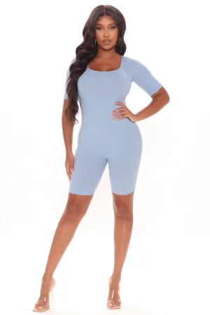 Ashley Lace Up Romper - Denim